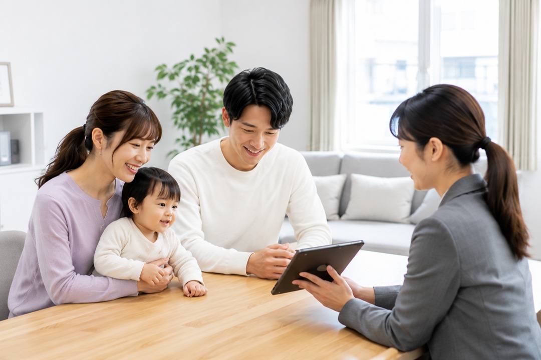ファミリー層が家族で暮らす住まいについて相談している様子
