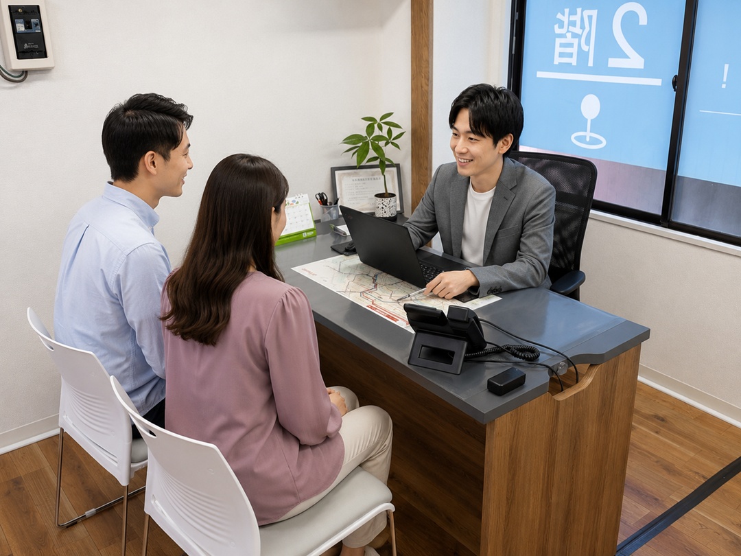 笑顔のスタッフがお客様からの相談に対応している様子